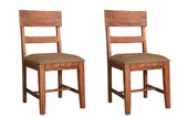 Set of Two Brown Upholstered Fabric Slat Back Dining Side Chairs