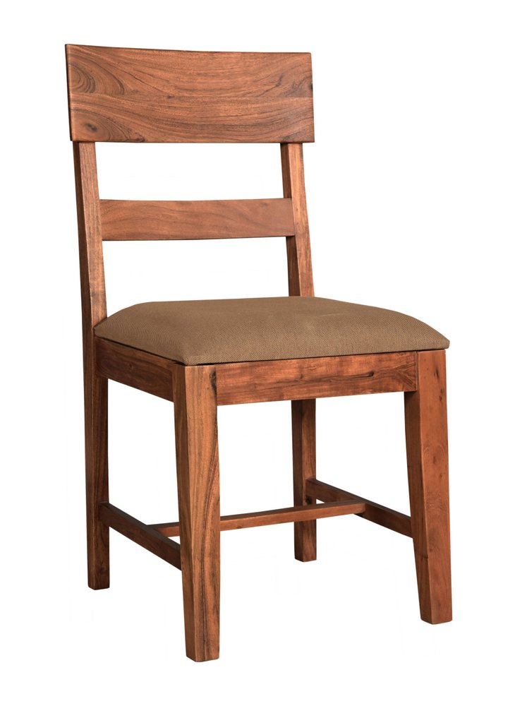 Set of Two Brown Upholstered Fabric Slat Back Dining Side Chairs