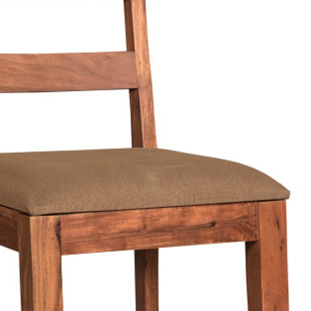 Set of Two Brown Upholstered Fabric Slat Back Dining Side Chairs