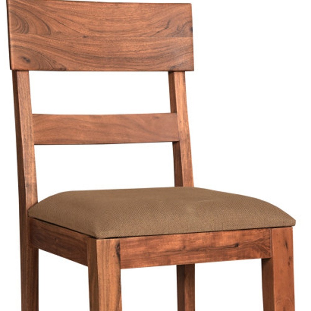 Set of Two Brown Upholstered Fabric Slat Back Dining Side Chairs