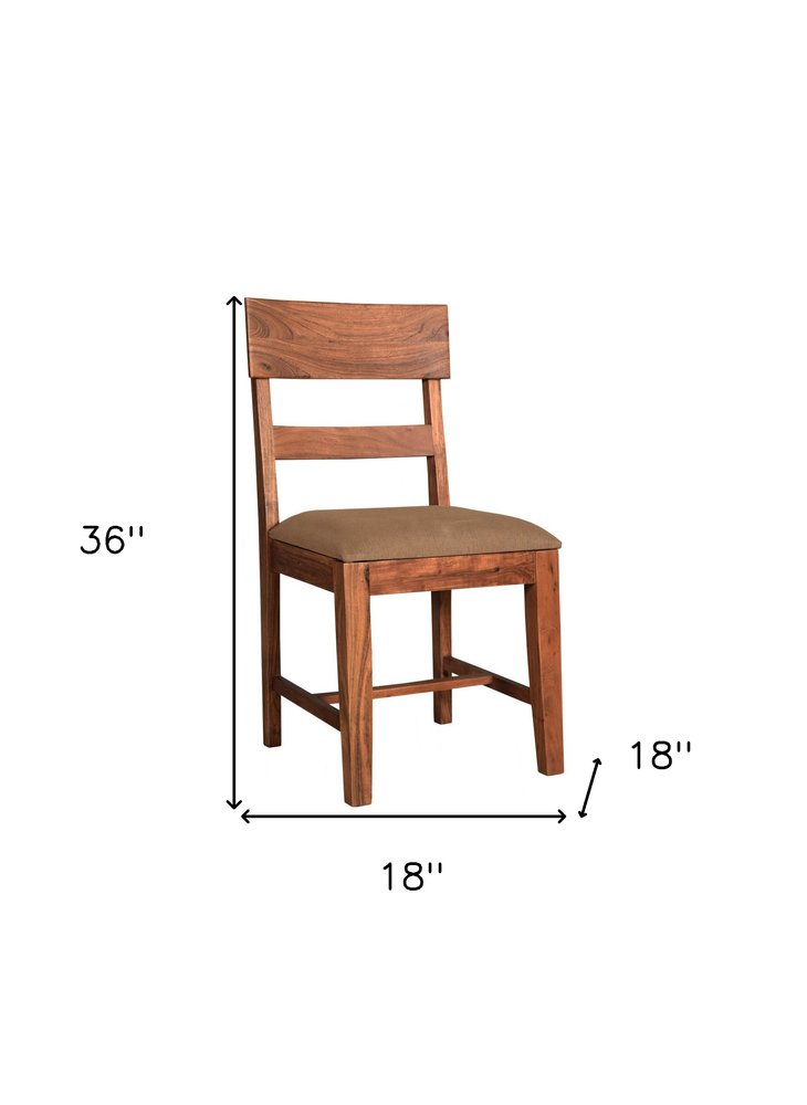 Set of Two Brown Upholstered Fabric Slat Back Dining Side Chairs