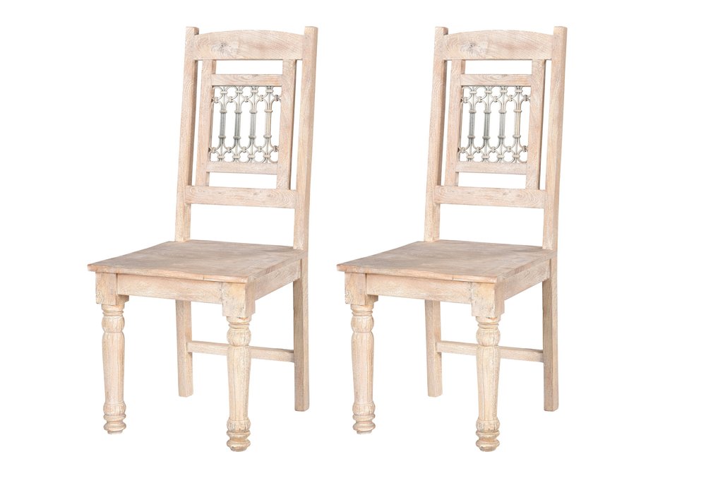 Set of Two White Wood Slat Back Dining Side Chairs