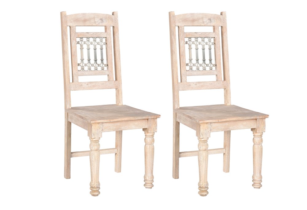 Set of Two White Wood Slat Back Dining Side Chairs