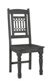 Set of Two Black Wood Slat Back Dining Side Chairs