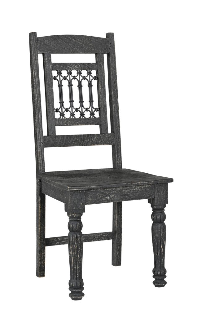 Set of Two Black Wood Slat Back Dining Side Chairs