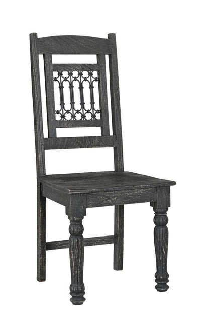 Set of Two Black Wood Slat Back Dining Side Chairs