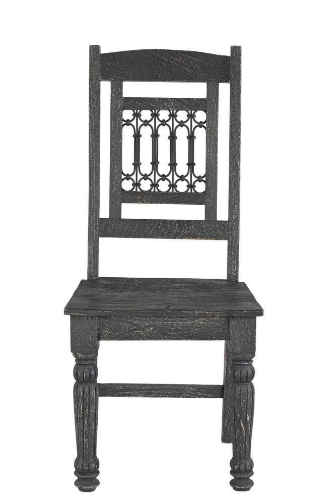 Set of Two Black Wood Slat Back Dining Side Chairs