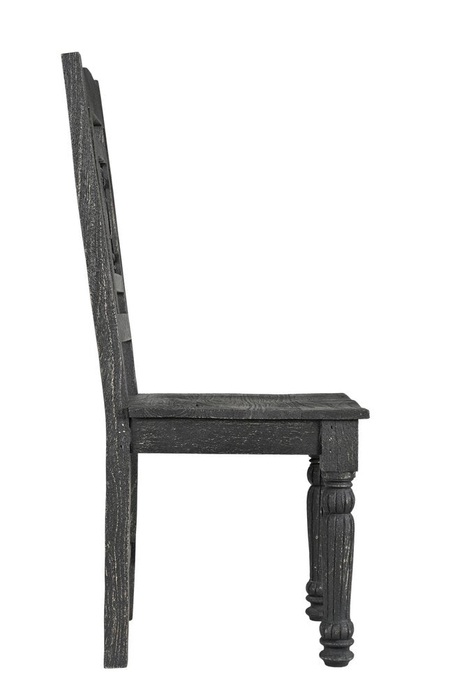 Set of Two Black Wood Slat Back Dining Side Chairs