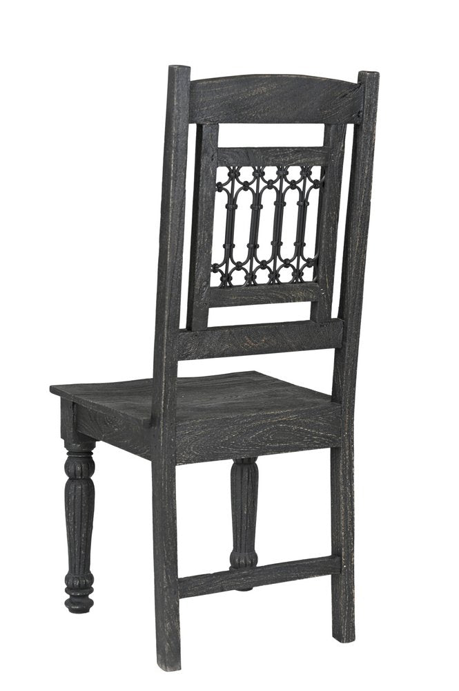 Set of Two Black Wood Slat Back Dining Side Chairs