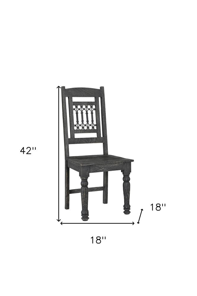 Set of Two Black Wood Slat Back Dining Side Chairs