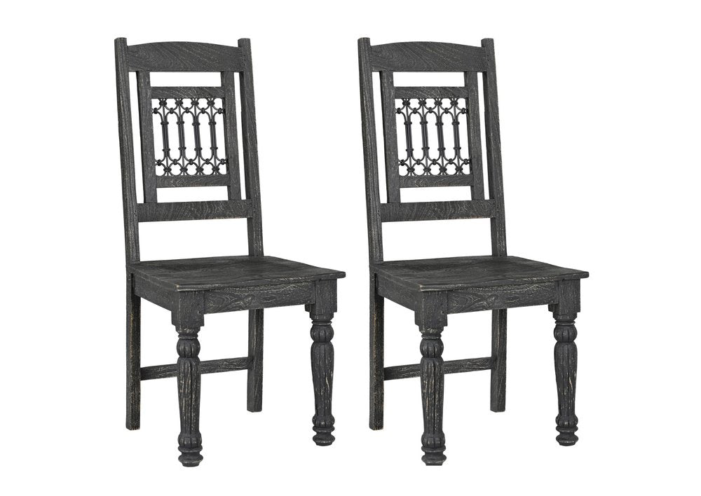 Set of Two Black Wood Slat Back Dining Side Chairs