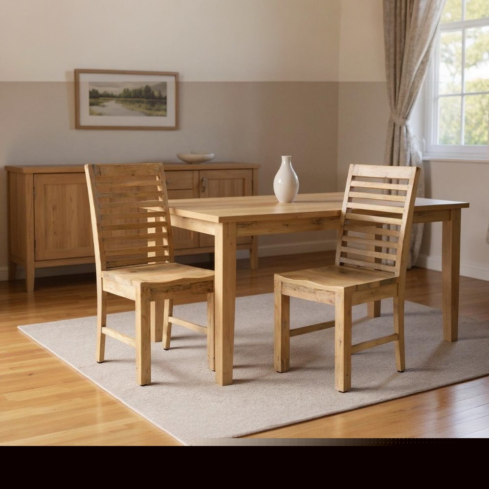 Set of Two Brown Solid Wood Ladder Back Dining Side Chairs