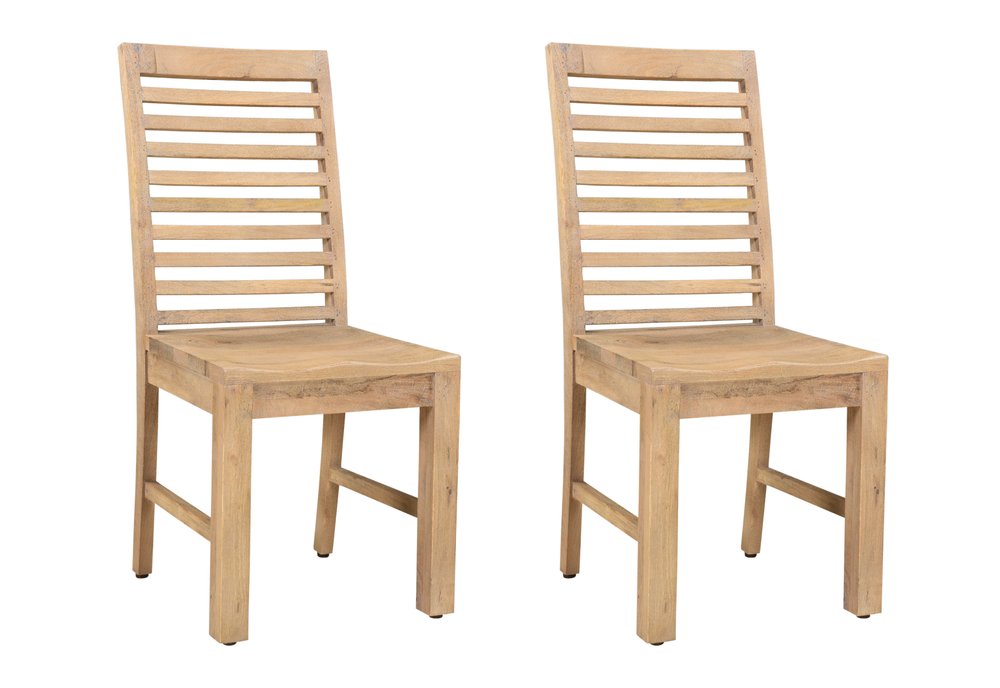 Set of Two Brown Solid Wood Ladder Back Dining Side Chairs