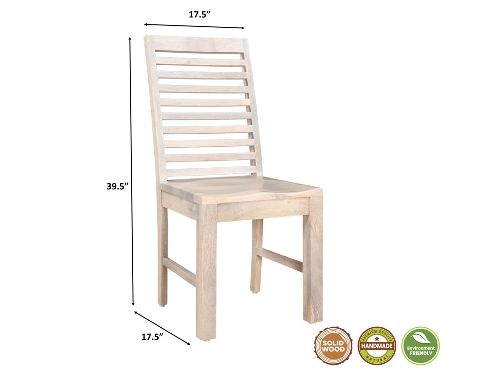 Set of Two White Wood Ladder Back Dining Side Chairs