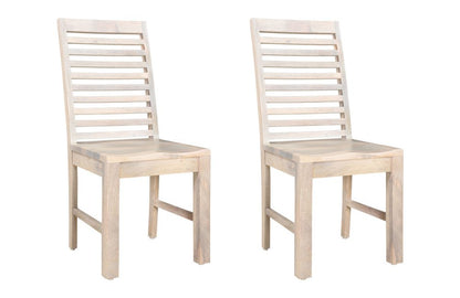 Set of Two White Wood Ladder Back Dining Side Chairs