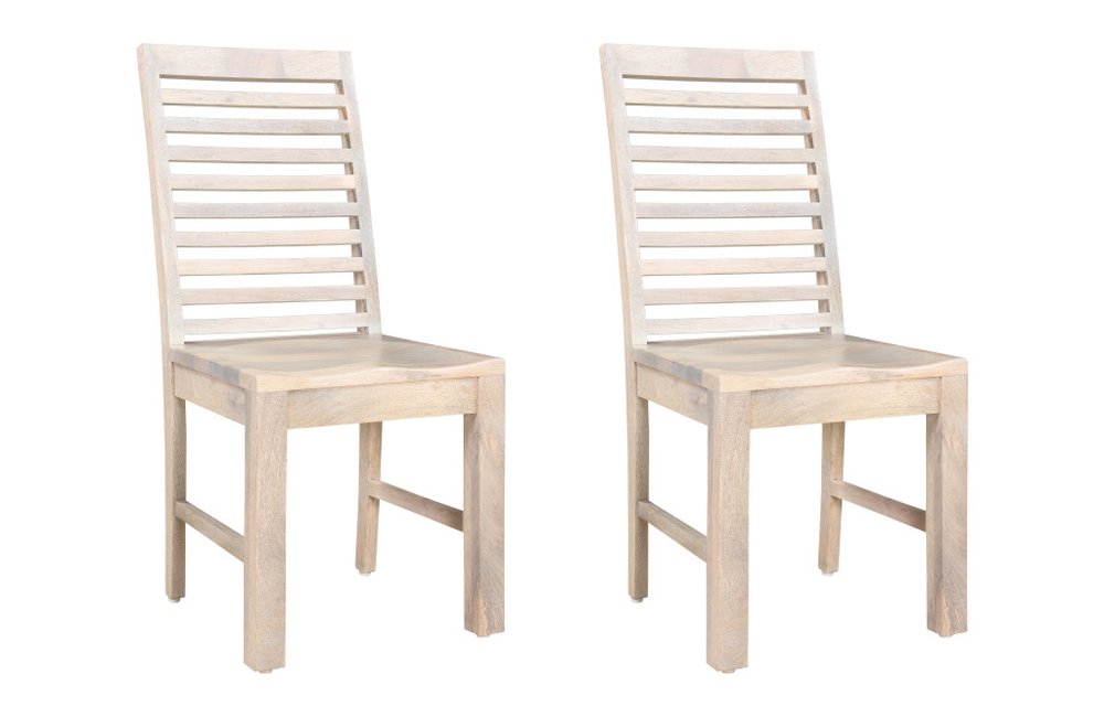 Set of Two White Wood Ladder Back Dining Side Chairs