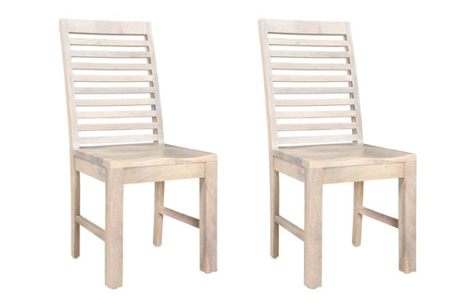 Set of Two White Wood Ladder Back Dining Side Chairs