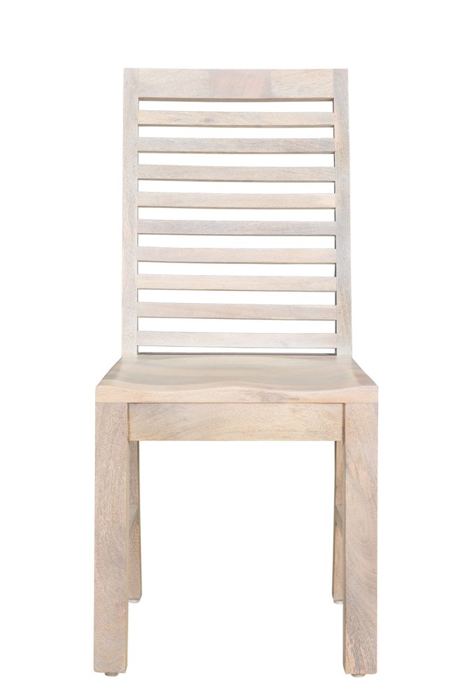 Set of Two White Wood Ladder Back Dining Side Chairs
