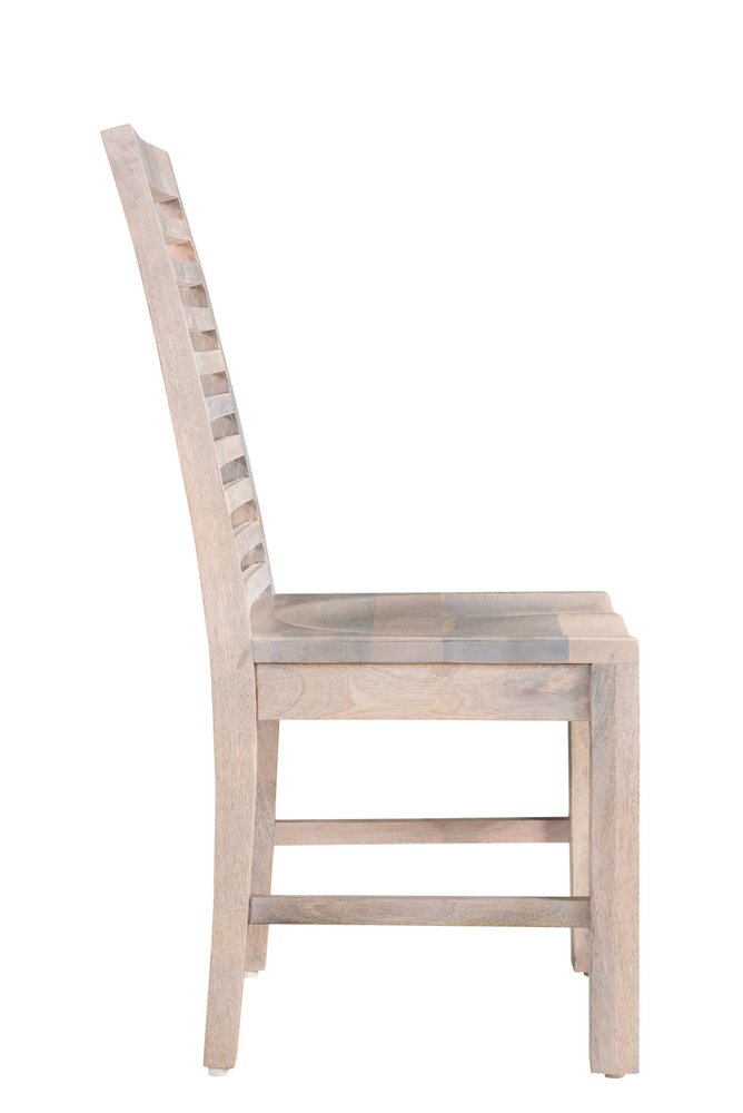 Set of Two White Wood Ladder Back Dining Side Chairs