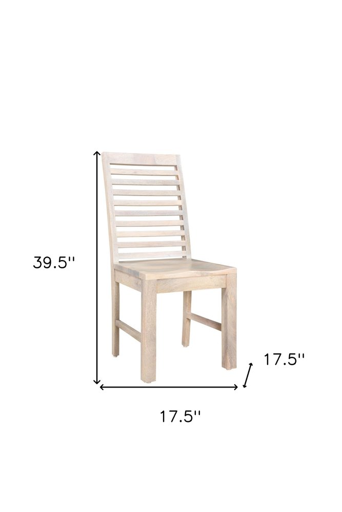 Set of Two White Wood Ladder Back Dining Side Chairs