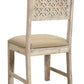 Set of Two Brown And White Upholstered Fabric Carved Back Dining Side Chairs