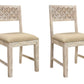 Set of Two Brown And White Upholstered Fabric Carved Back Dining Side Chairs