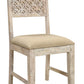 Set of Two Brown And White Upholstered Fabric Carved Back Dining Side Chairs