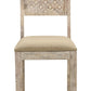 Set of Two Brown And White Upholstered Fabric Carved Back Dining Side Chairs