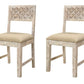 Set of Two Brown And White Upholstered Fabric Carved Back Dining Side Chairs