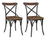 Set of Two Brown And Black Metal And Wood Cross Back Dining Side Chairs