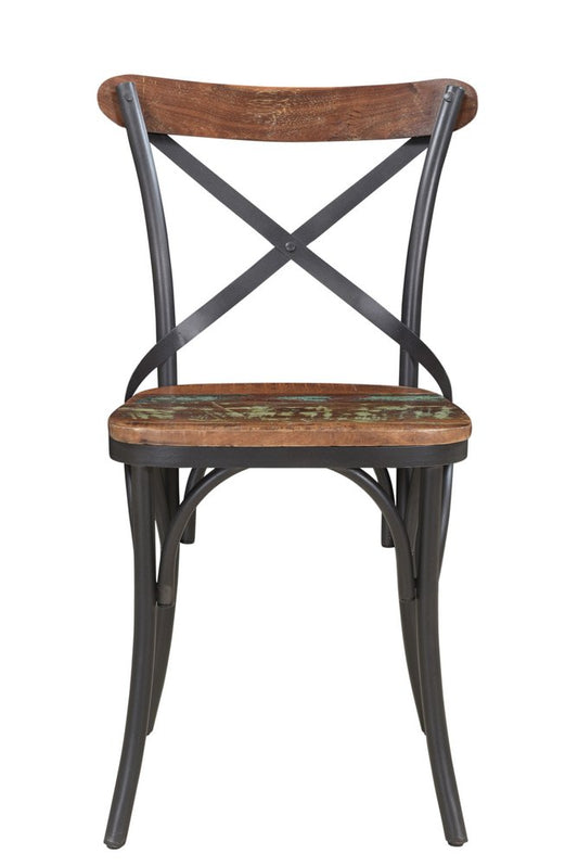 Set of Two Brown And Black Metal And Wood Cross Back Dining Side Chairs