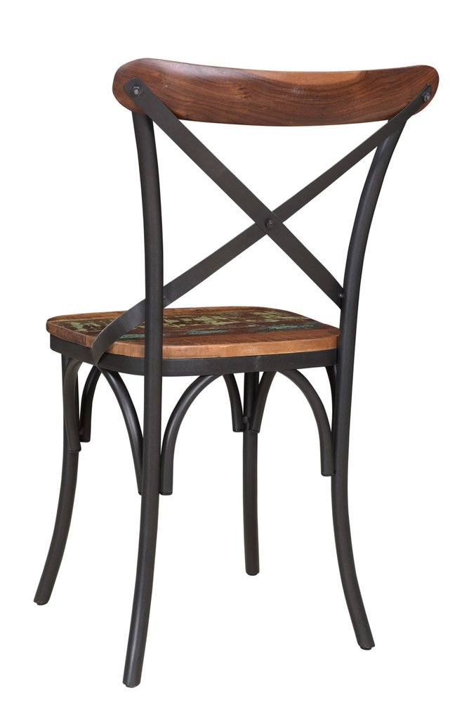 Set of Two Brown And Black Metal And Wood Cross Back Dining Side Chairs