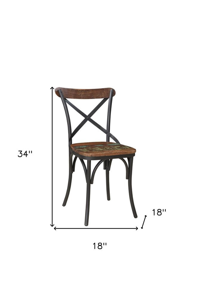 Set of Two Brown And Black Metal And Wood Cross Back Dining Side Chairs
