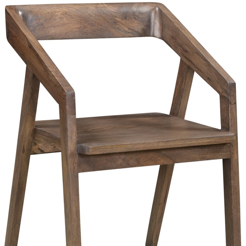 Dark Brown Solid Wood Open Back Dining Arm Chair