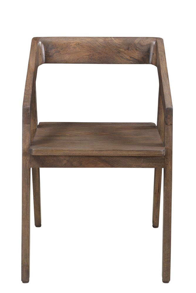 Dark Brown Solid Wood Open Back Dining Arm Chair