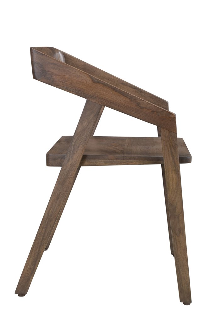 Dark Brown Solid Wood Open Back Dining Arm Chair