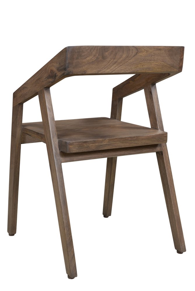 Dark Brown Solid Wood Open Back Dining Arm Chair