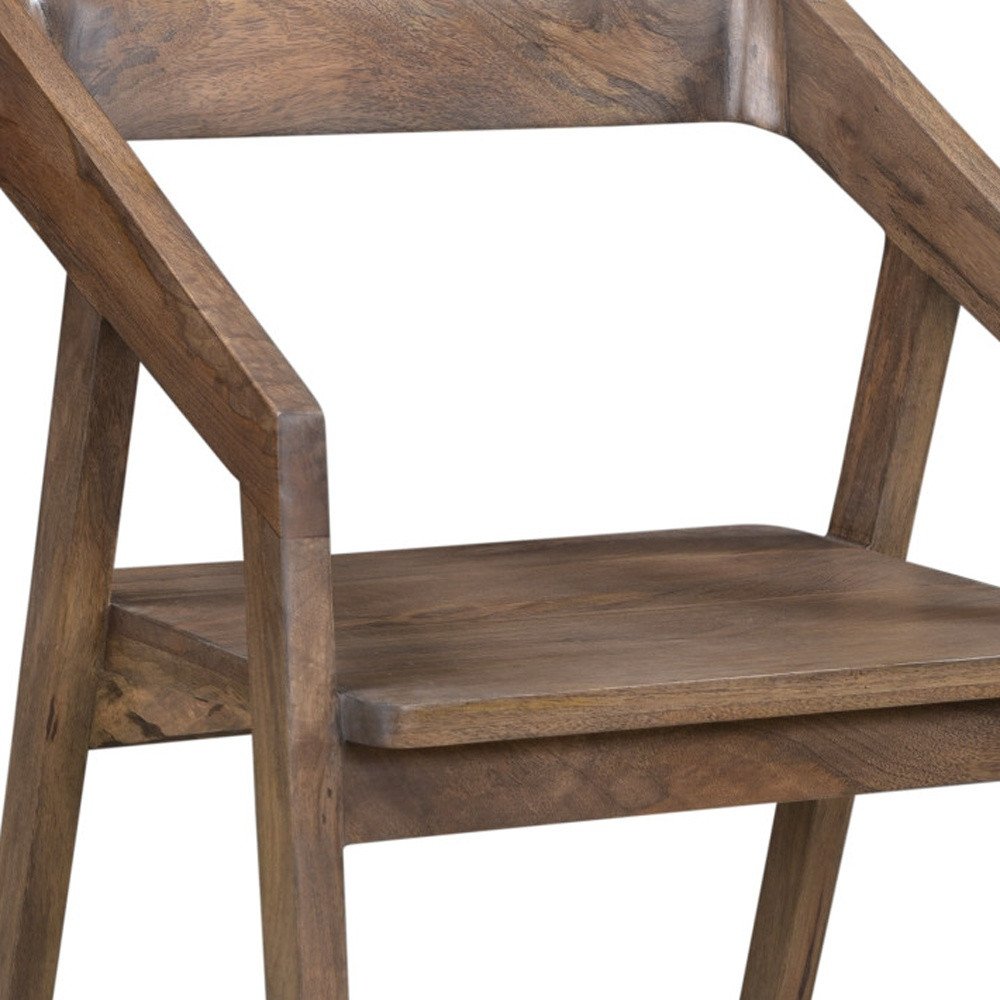 Dark Brown Solid Wood Open Back Dining Arm Chair