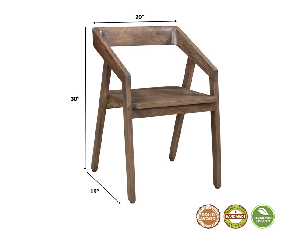 Dark Brown Solid Wood Open Back Dining Arm Chair