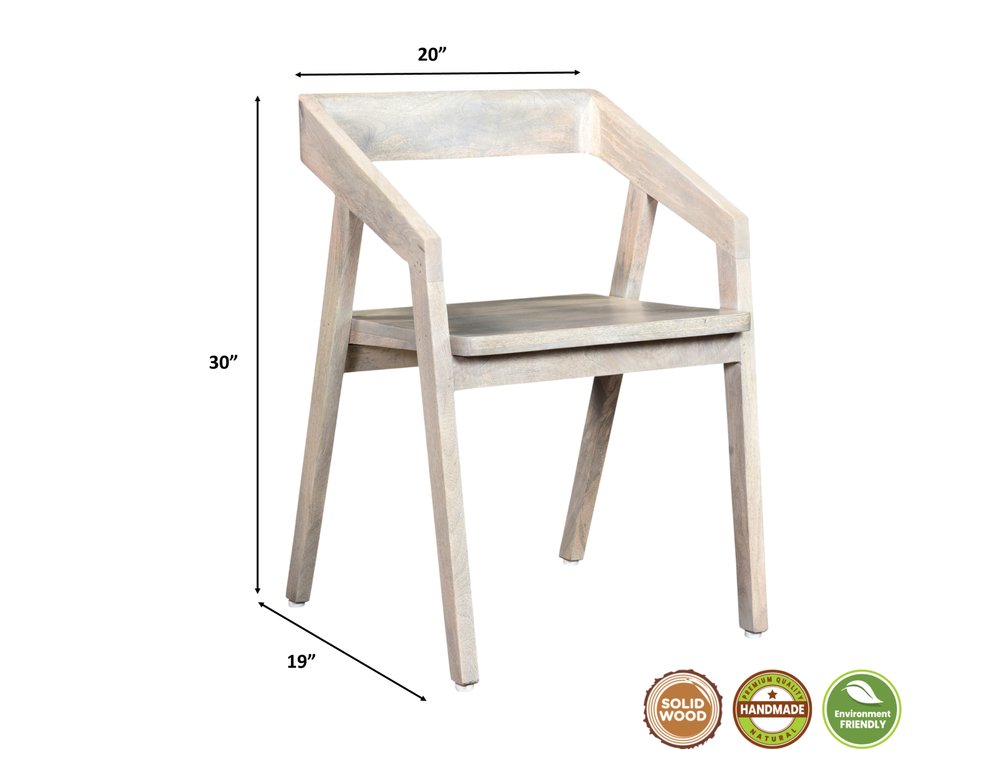 White Solid Wood Open Back Dining Arm Chair