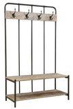 71" Black And Brown Metal And Solid Wood Four Hooks Freestanding Coat Rack