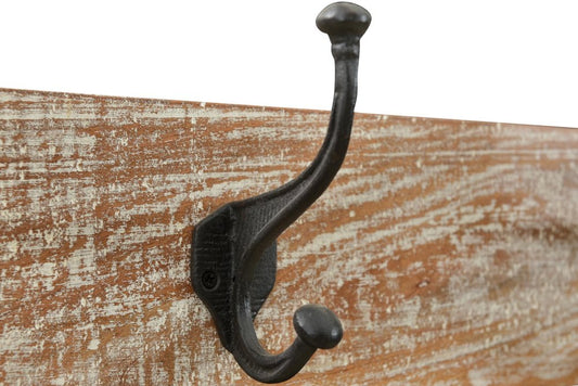 71" Black And Brown Metal And Solid Wood Four Hooks Freestanding Coat Rack