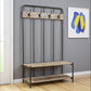 71" Black And Brown Metal And Solid Wood Four Hooks Freestanding Coat Rack