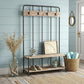71" Black And Brown Metal And Solid Wood Four Hooks Freestanding Coat Rack