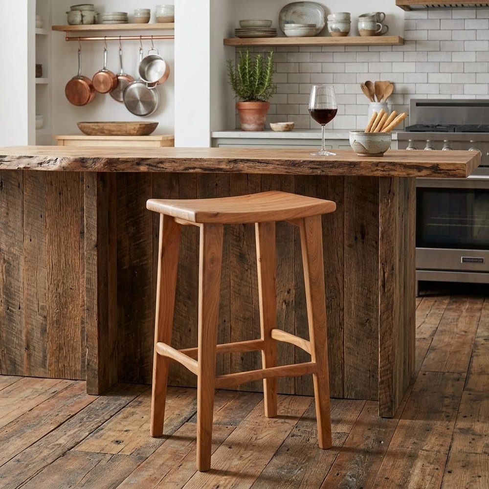 32" Brown Solid Wood Backless Counter Height Bar Chair