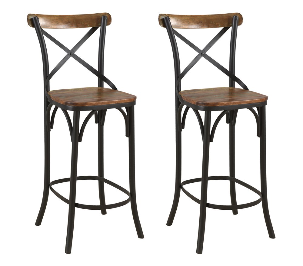 30" Brown and Black Solid Wood and Metal Counter Height Bar Chair