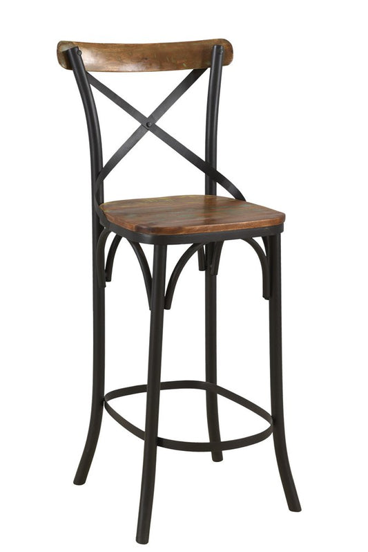 Set of Two 30" Brown and Black Solid Wood and Metal Counter Height Bar Chairs