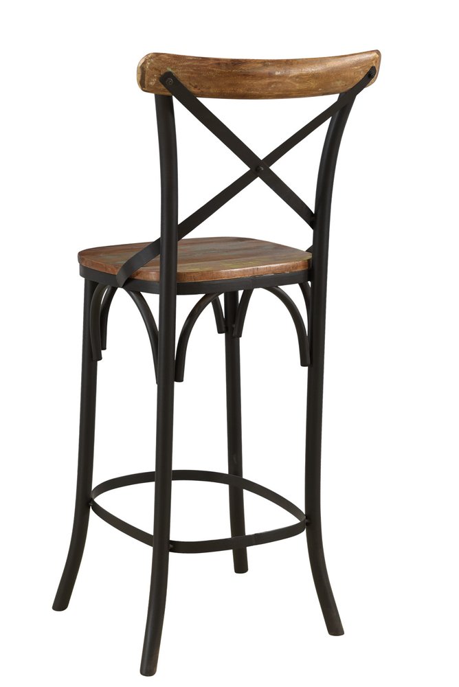 30" Brown and Black Solid Wood and Metal Counter Height Bar Chair