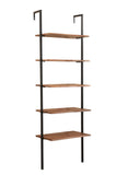 72" Brown Metal and Solid Wood Five Tier Ladder Bookcase