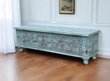 54" Aqua Carved And Distressed Solid Wood Lift Top Coffee Table
